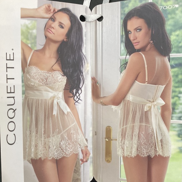 Cream / Off-White Color Lace Teddy with Ribbon Bow - S - Picture 2 of 14